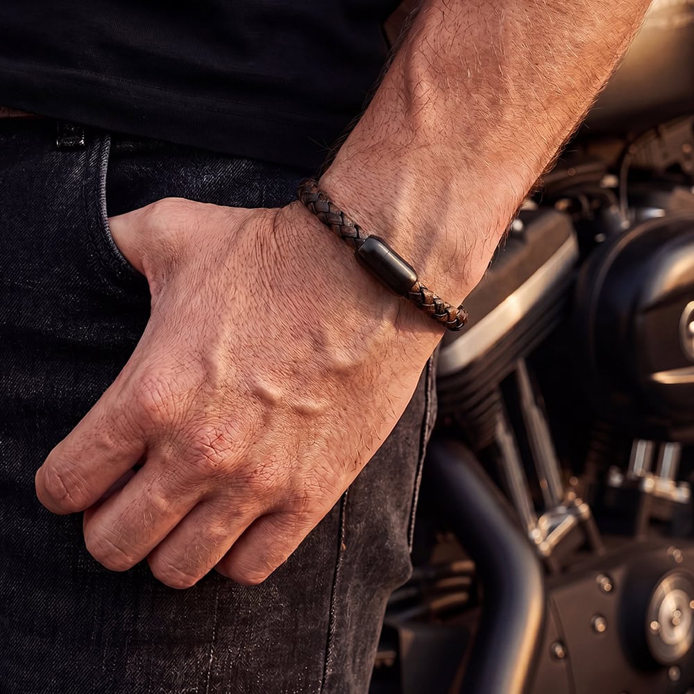 Ανδρικό Πλεκτό Βραχιόλι Νάξος από Δερματίνη με Κούμπωμα από Ατσάλι 316L – 3 Χρώματα - Image 4
