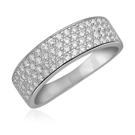 Δαχτυλίδι Βέρα Ασήμι 925 Επιροδιωμένο με Λευκά Ζιργκόν Πλάτους 6 mm