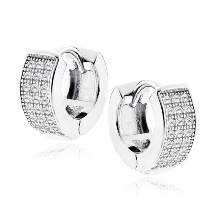 Κρίκοι Ασήμι 925 με Λευκά Ζιργκόν 10 mm Πλάτους 5 mm σε Χρυσό ή Ασημί