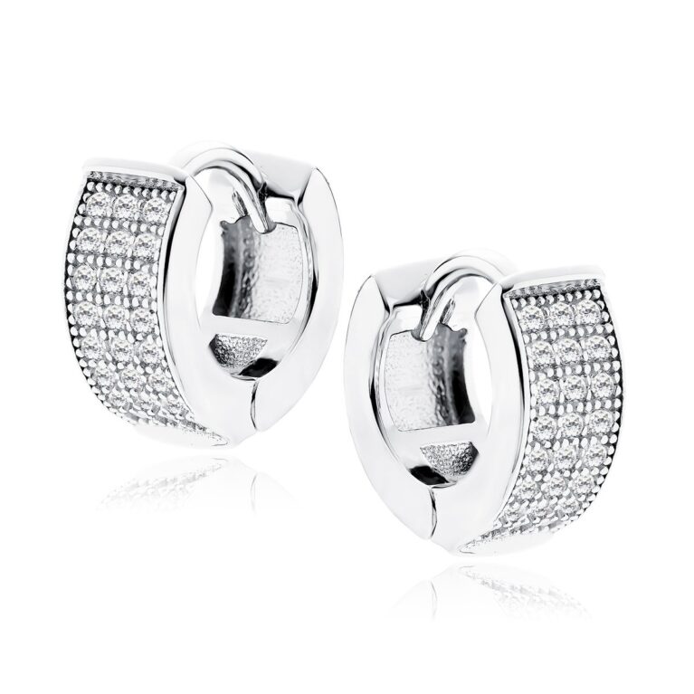 Κρίκοι Ασήμι 925 με Λευκά Ζιργκόν 10 mm Πλάτους 5 mm σε Χρυσό ή Ασημί