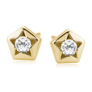 Μίνι Καρφωτά Σκουλαρίκια Αστέρι 5 x 5 mm με Ζιργκόν σε Χρυσό ή Ροζ Χρυσό