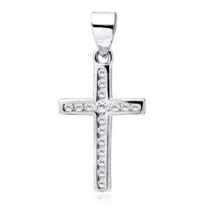 Σταυρός με Ζιργκόν σε Χρυσό 14K ή Ασημί 25 x 12 mm – Με Αλυσίδα 42–45 cm