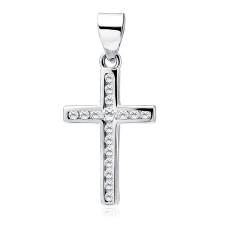 Σταυρός με Ζιργκόν σε Χρυσό 14K ή Ασημί 25 x 12 mm – Με Αλυσίδα 42–45 cm