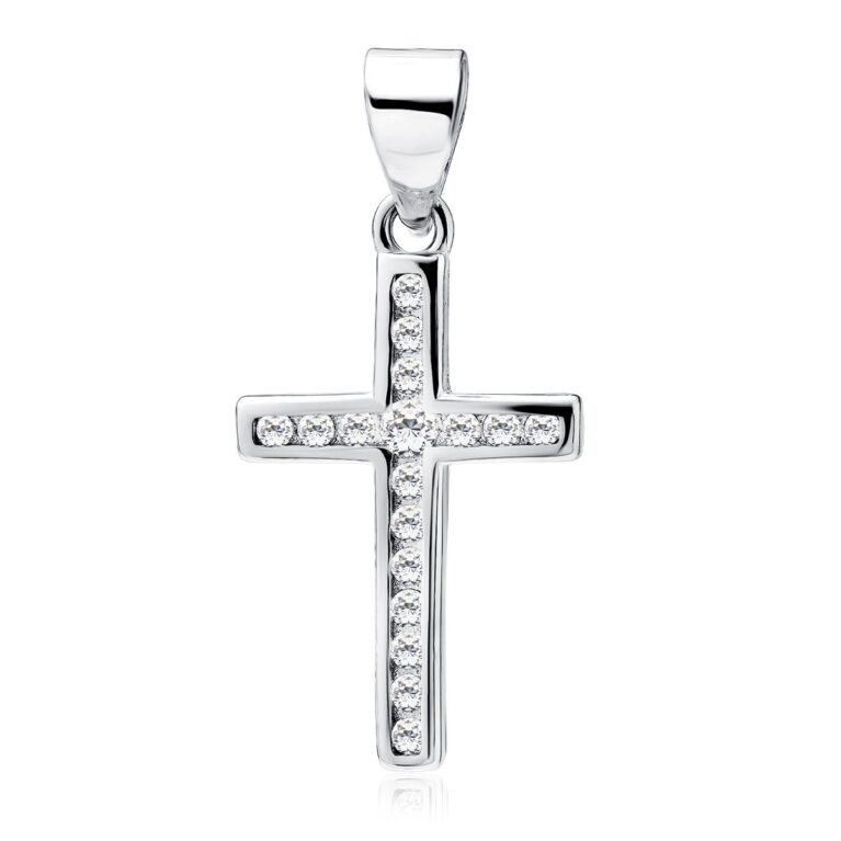 Σταυρός με Ζιργκόν σε Χρυσό 14K ή Ασημί 25 x 12 mm – Με Αλυσίδα 42–45 cm